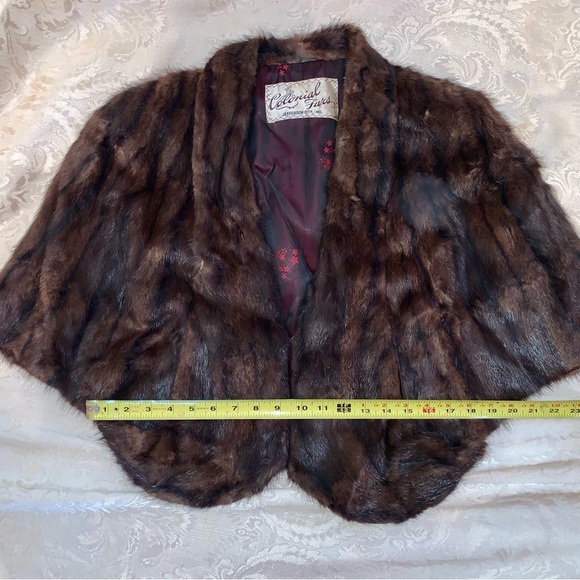 REAL FUR MINK BROWN Sleeveless Shawl Wrap OSA - Picture 4 of 9